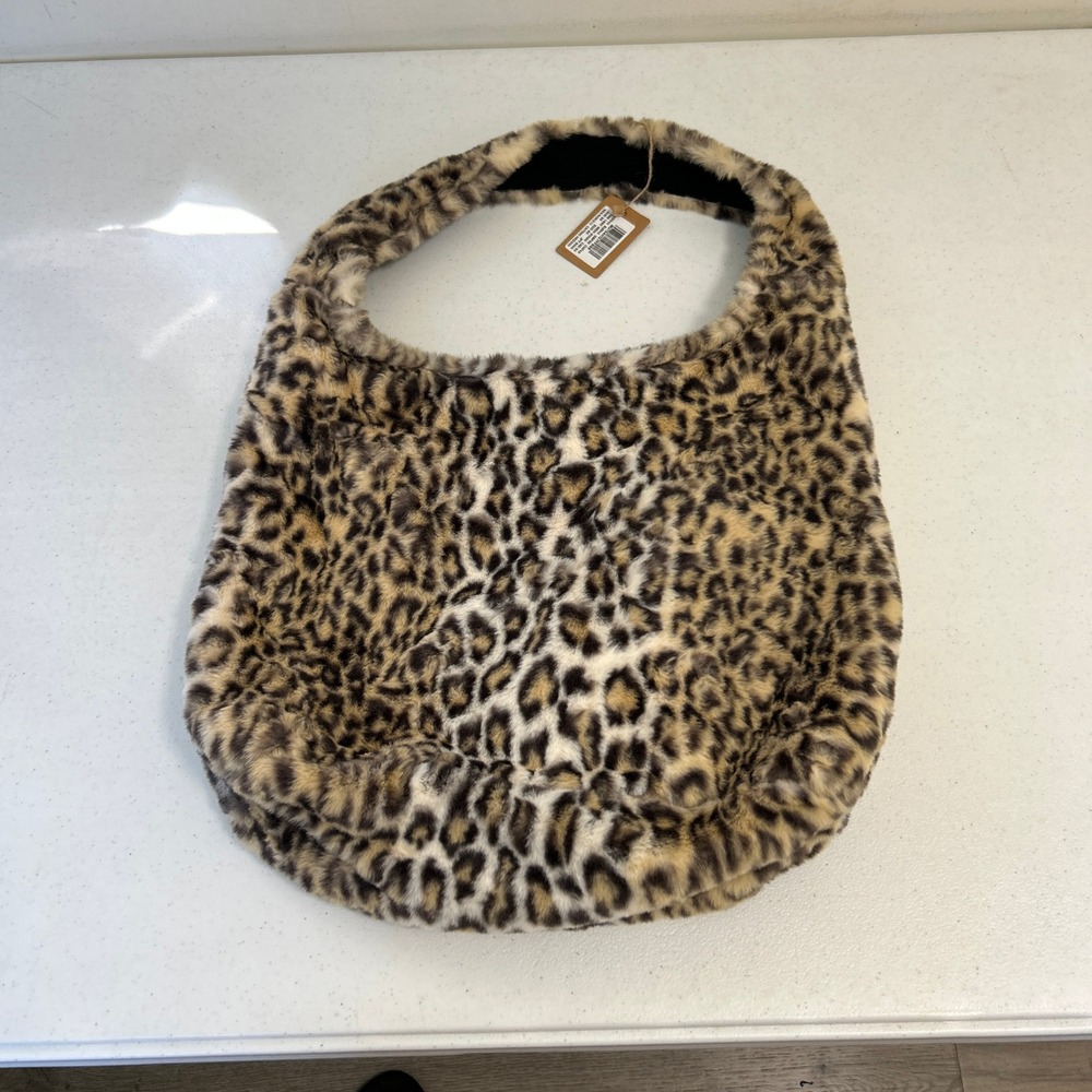 Brandy Melville Leopard Print Faux Fur Hobo Bag with Detachable Pouch NEW